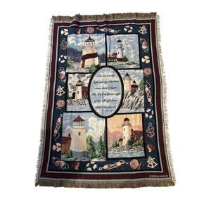 Goodwin Weavers throw blanket afghan lighthouse with psalms 27.1 in the middle